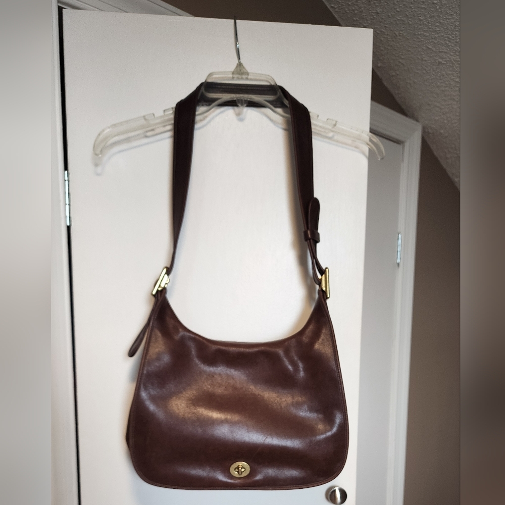Coach Brown Leather Shoulder Bag with Gold Hardware